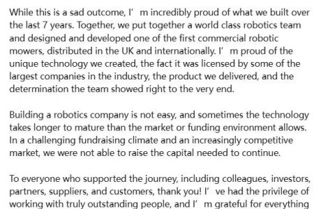 又一家割草機器人廠商倒閉！